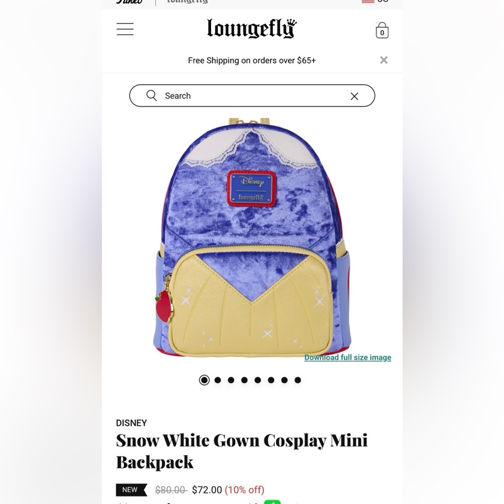 Disney Snow White Gown Cosplay Mini Backpack-NWT